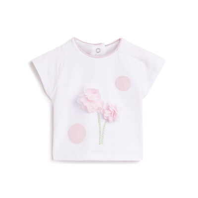 Girls White Embellished Short Sleeve T-Shirt